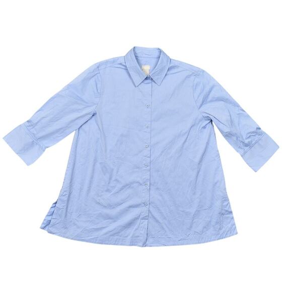 Chico's Size 1 Blue Cotton Blend Button-Up Top - Preowned Long Sleeve - Picture 1 of 8